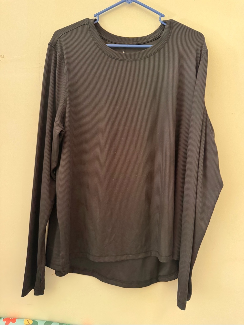 Danskin Black Ribbed Long-Sleeve Crewneck Top